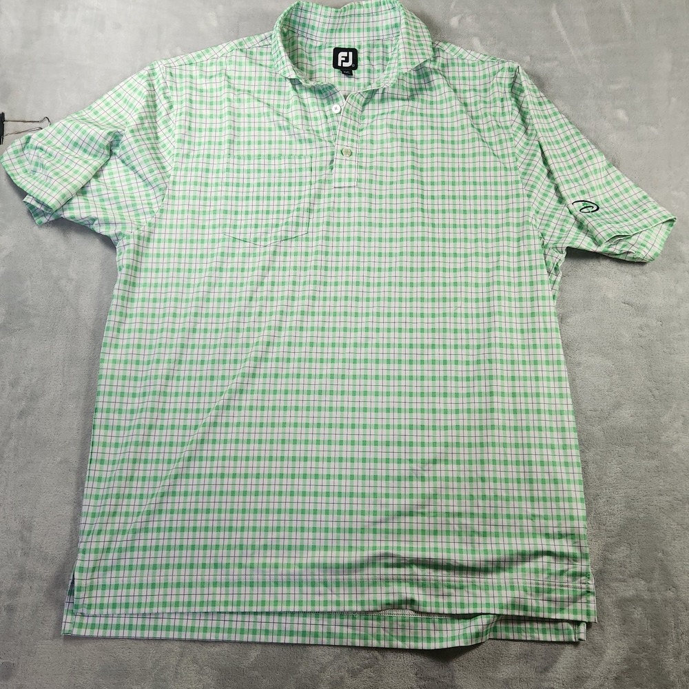 Foot Joy FJ Golf Polo Shirt Mens Sz L Green White Check Disney Golf Logo